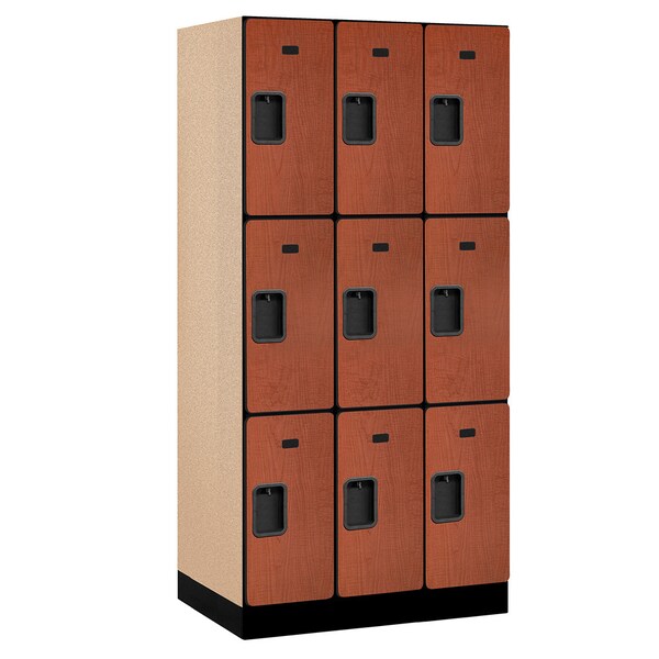 Wardrobe Locker, 36" W, 21" D, 76" H, (3) Wide, (9) Openings, Cherry